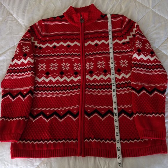 BRECKENRIDGE Sweater Cardigan Women's L Red Fair‎ Isle Full Zip Nordic Snowflake - Picture 14 of 14